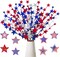 6 Pcs 4th of July Artificial Flowers 24 “ Patriotic Berry Picks Faux Red White Blue Berrise Stem for Memorial Day
